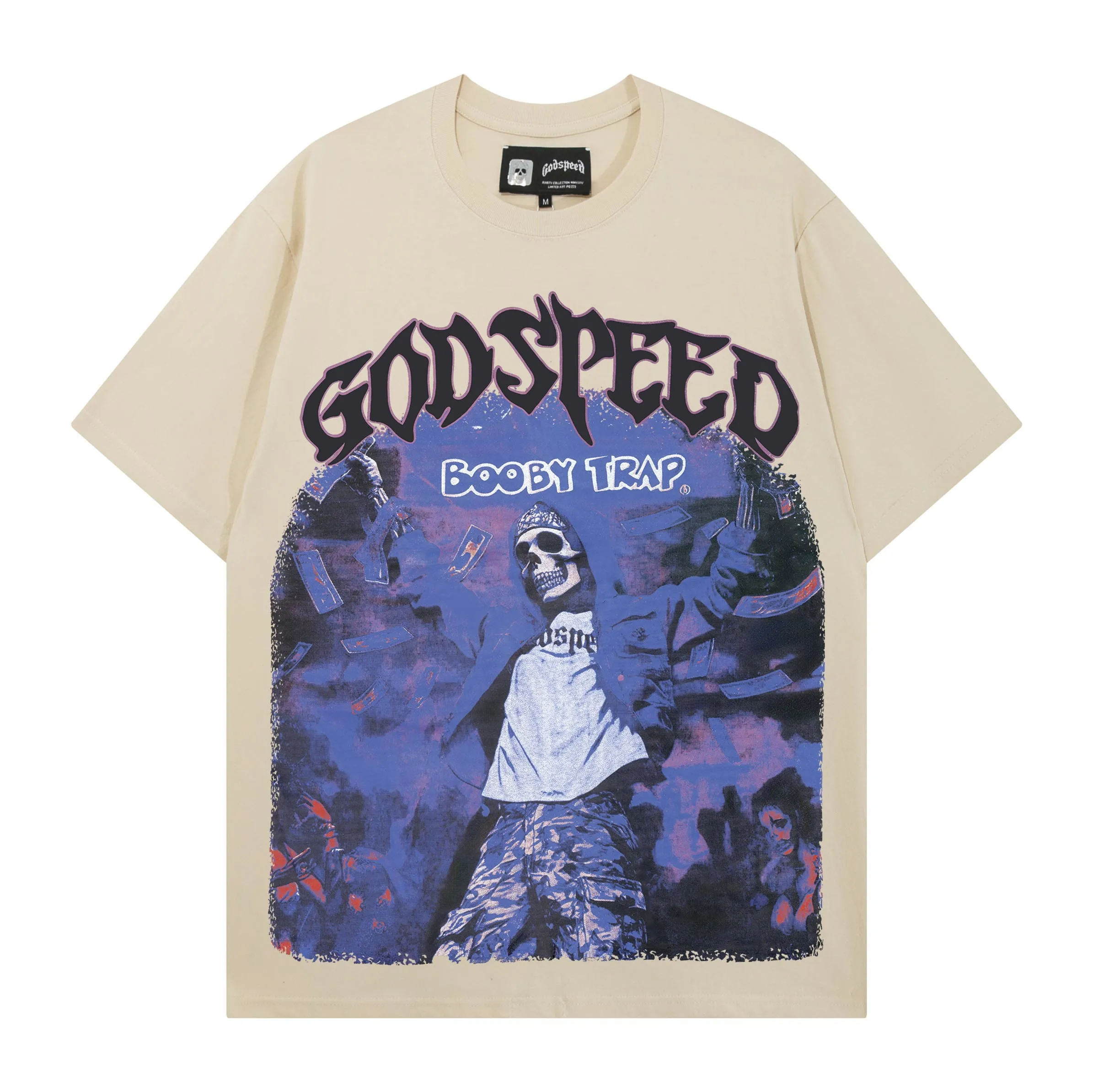 Godspeed Retro Skull Print American INS Heavyweight Double Thread Summer Pure Cotton Loose Short Sleeve T-Shirt Cotton 100%