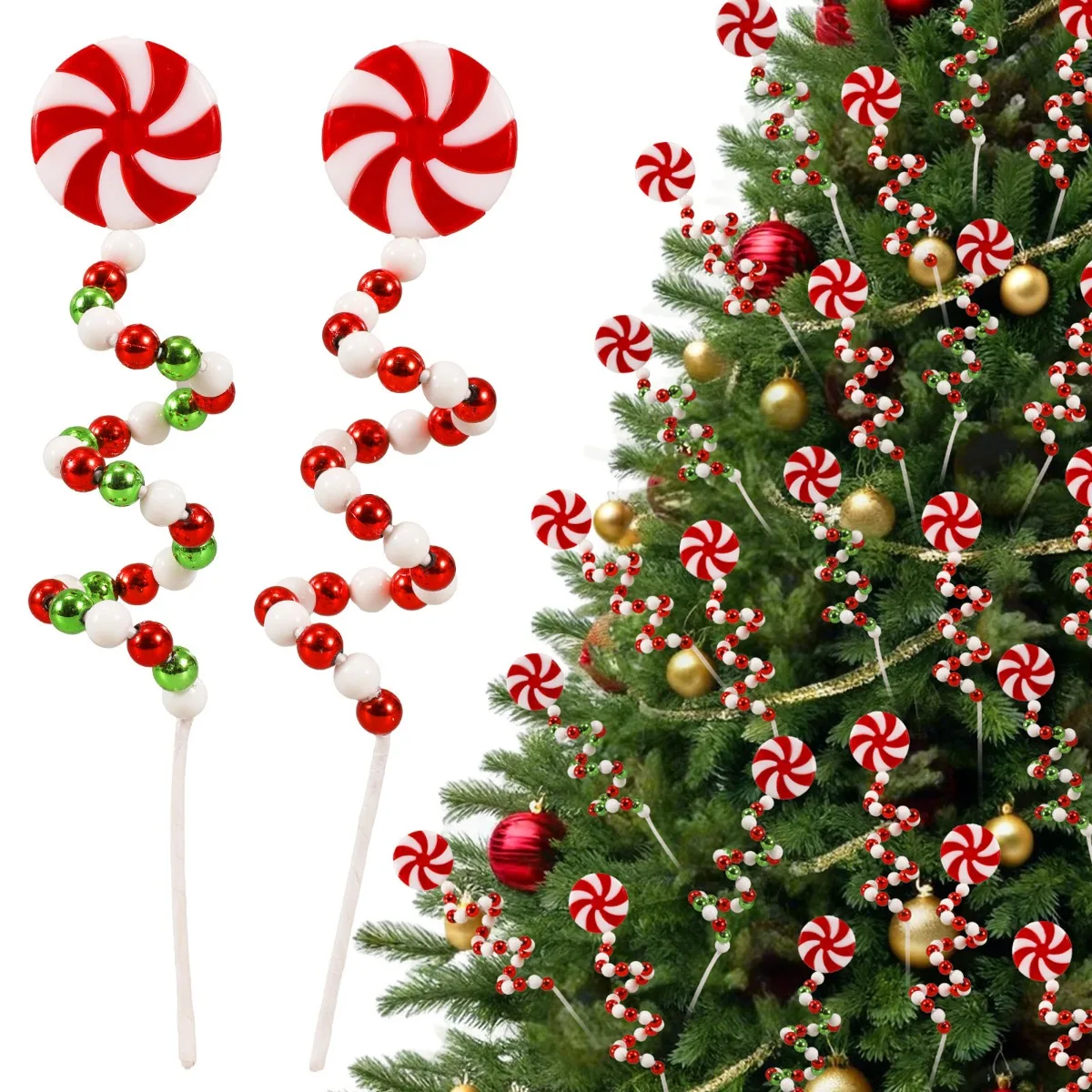 

Christmas Curly Pick Red White Christmas Tree Pick Lollipop Candy Cane Ornaments for Home Vase Wreath DIY Craft Xmas Tree Topper