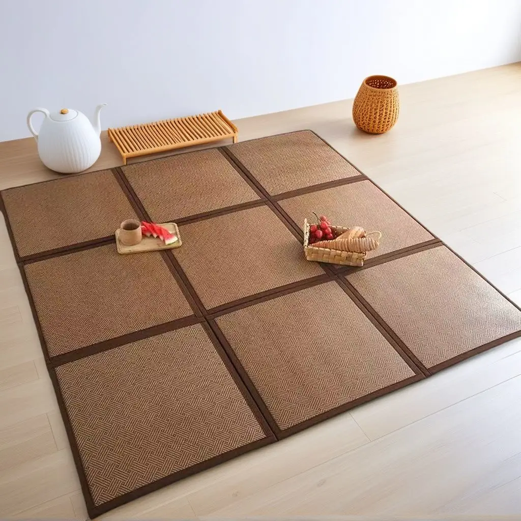 Rattan Summer Cooling Floor Mat Woven Tatami Carpet Bedside Rugs for Bedroom Living Room Bay Window Coffee Table Area Rugs Decor