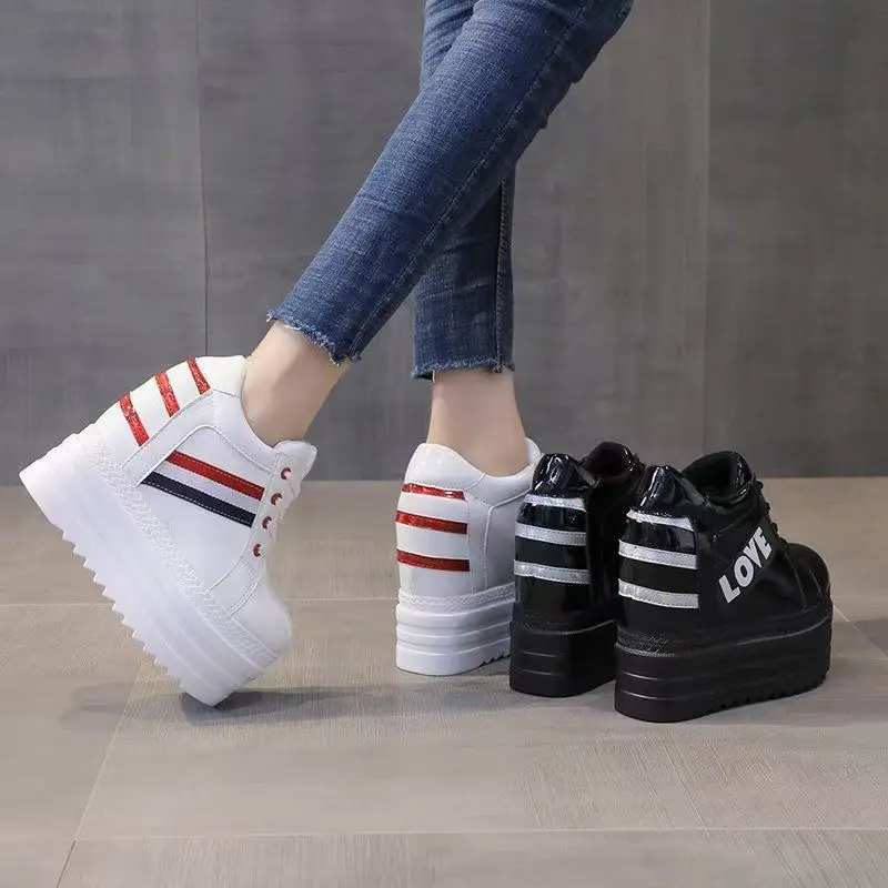 White Shoes Woman Chaussures Femme 12CM High Platform Sneakers Women Casual Leather Sport Shoes New Autumn Vulcanized Skateboard