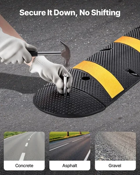 نتوء سرعة مطاطي شديد التحمل بطول 6 أقدام، قنان، 22000 رطل/محور، 72 بوصة، واقي كابل، لطريق الممرات