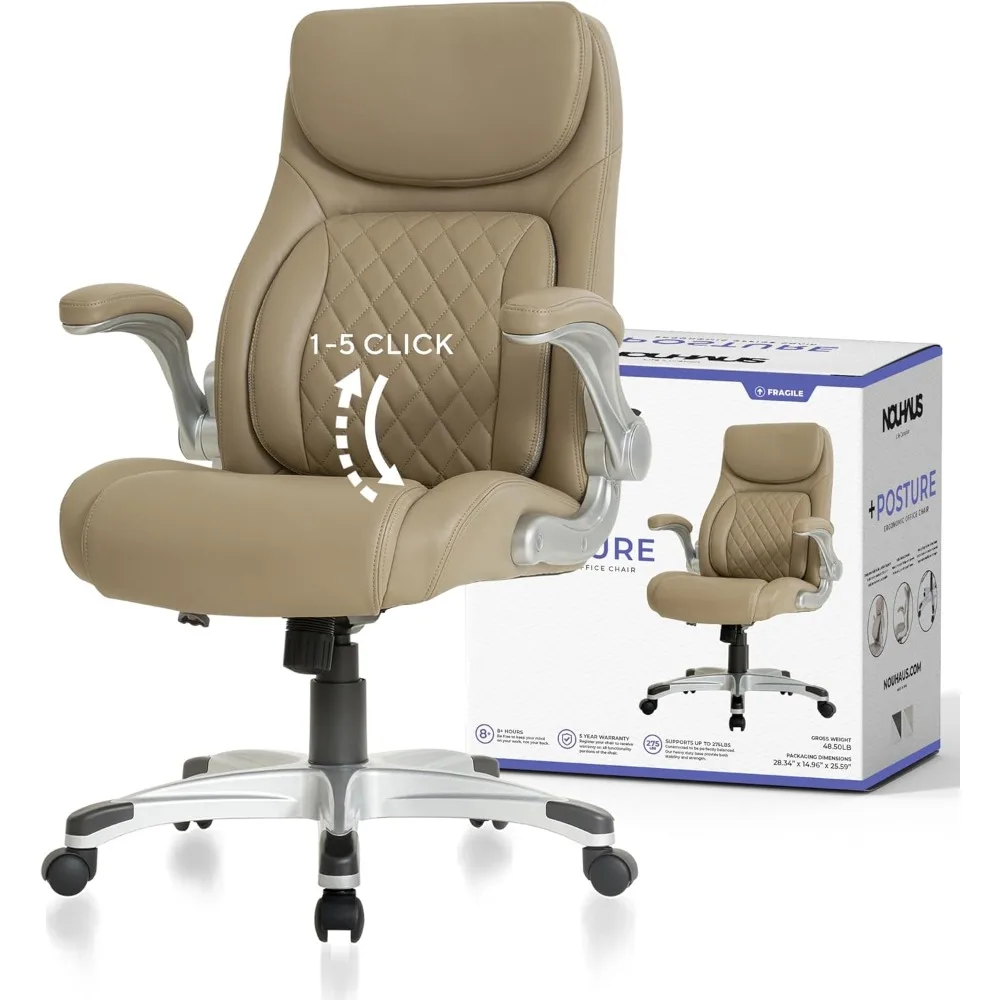 Silla de oficina de cuero PU, asiento ergonómico, Nouhaus, postura Click5 soporte Lumbar con reposabrazos FlipAdjust Silla ejecutiva moderna