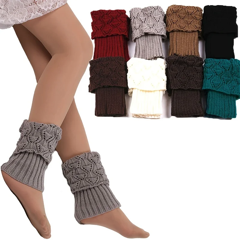 Elegant Women\'s Winter Boot Cuffs - Soft Knitted Acrylic Leg Warmers, Cozy Stretchable Ankle Socks, 1 Pair