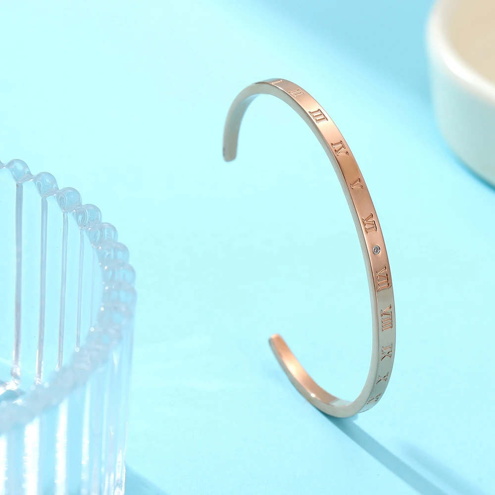 SDA  2023 Fashion Jewelry Open Bangles For Men and Woman 58 62mm Choose Adjustable Hand Wrist Size Bracelet Rose Gold Color image 3