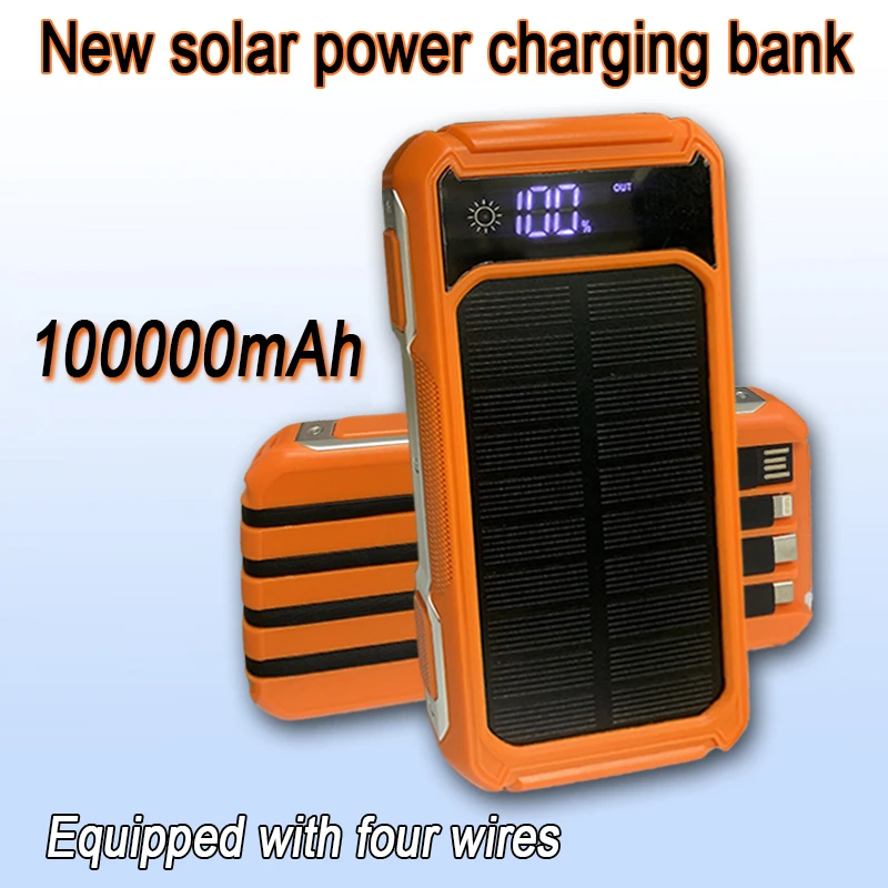 

Fast Charging 100000mAh Solar Power Bank, Large Capacity Charger, 4USB Port with Laser Lamp，Power Bank