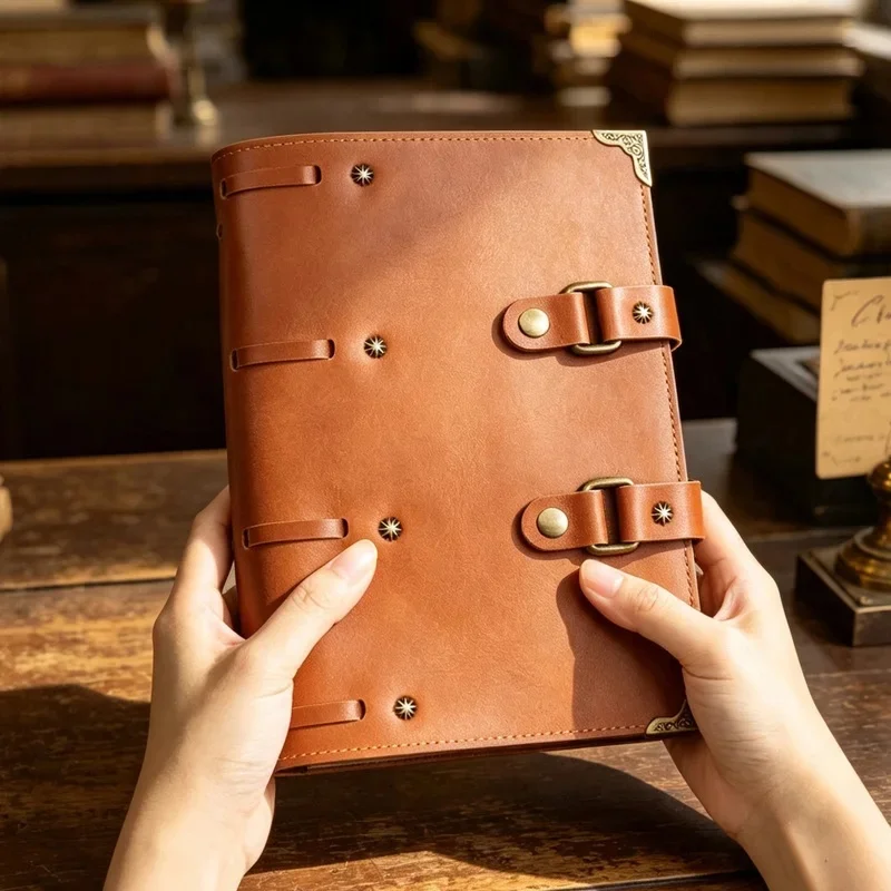 Crazy Horse Leather A5 Binder Planner Organiser Cowhide Journal Notebook With Two Hasp Loose Leaf Notepad Portable Diary