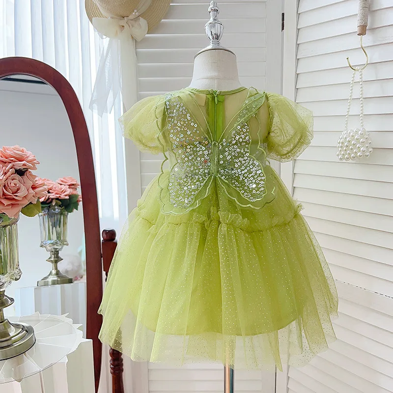 Summer dress2024New Girls' Dress Puffy Mesh Skirt Western Style Super Fairy Little Kids' Princess Dress-WSNY