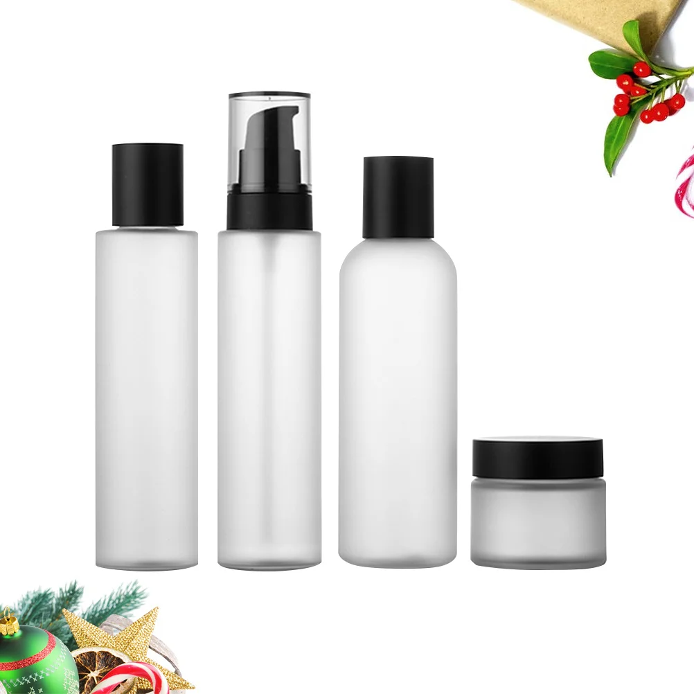 4 個ボトルセットガラストラベルコンテナクリーム用漏れ防止軽量ポータブル空の瓶スキンケアメイク用