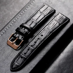 Handmade American Crocodile Leather Watchband18 19 20MM Black Ultra-Thin Genuine Leather Men High-Grade Bracelet Vintage