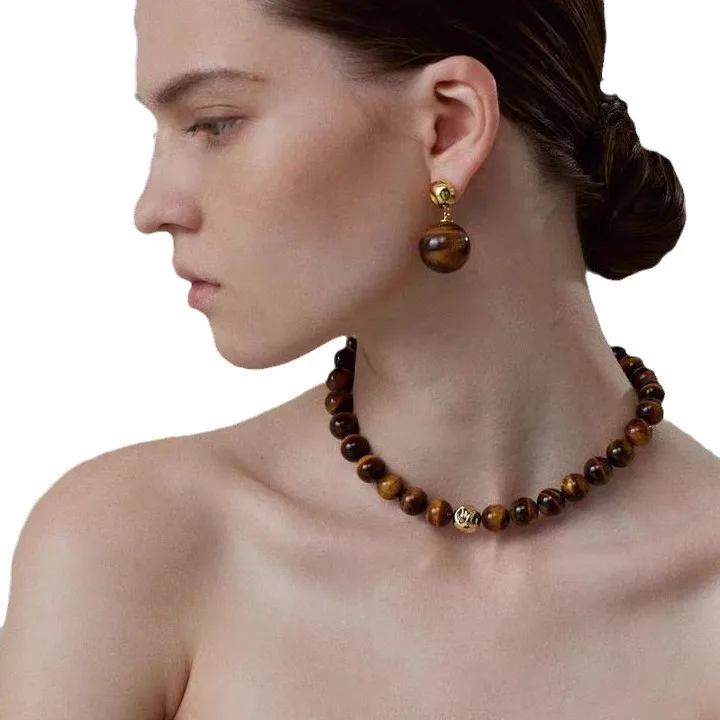 

Jenny&dave Jewelry Necklace Necklaces For Women Lapis Lazuli Silver Ball Collarbone Chain Natural Tiger Eye Stone Bead Chain