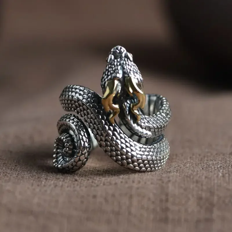 New Retro Style Python Ring Personalized Men's Open Ring Adjustable Ring