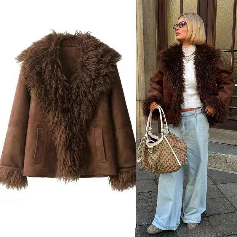 

Original high-quality new women's clothing jacket with European and American style double-sided patchwork artificial fur effect