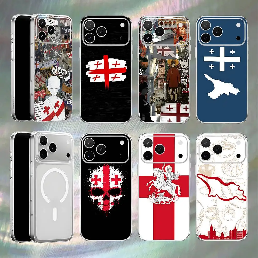 Georgia Flag For iPhone 17,16,15,14,13,12,11,Pro,Max,Plus Transparent White Phone Case Magnetic Wireless Charging