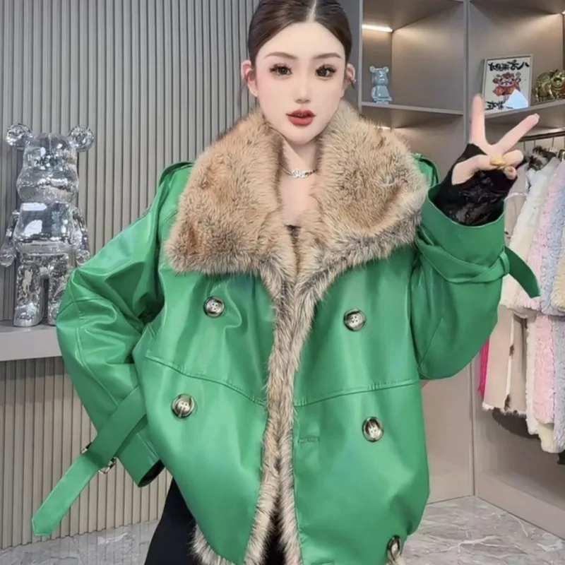 Winter Season Exuding Fashion High-end Motorcycle Fur Style New Designer's High-end Custom-made Protein Leather Thick Fur Collar