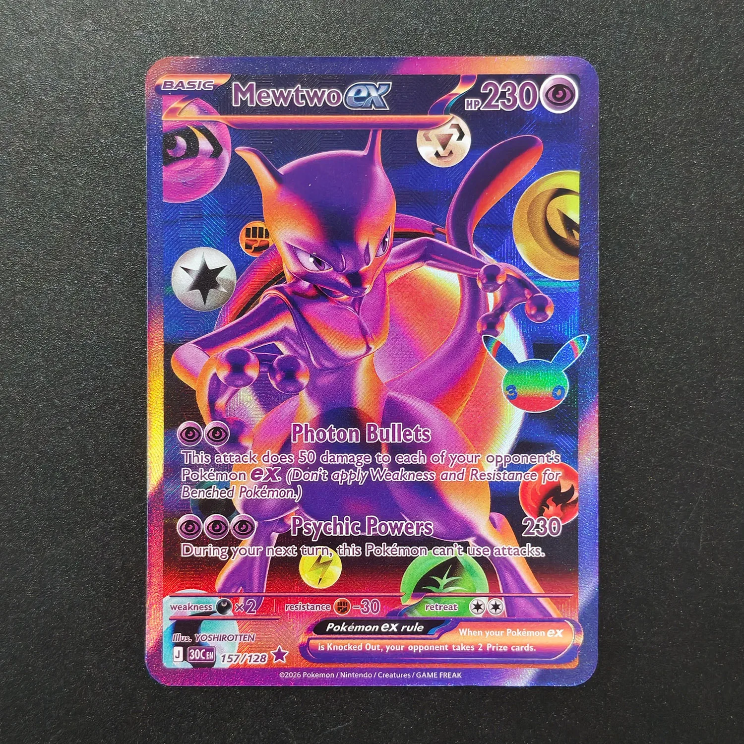 DIY Proxy Pokemon PTCG English 30TH Celebration Futuristic Cyber Mmetal Mewtwo ex #157 Mew #158 Game Collection Card Toy view 2