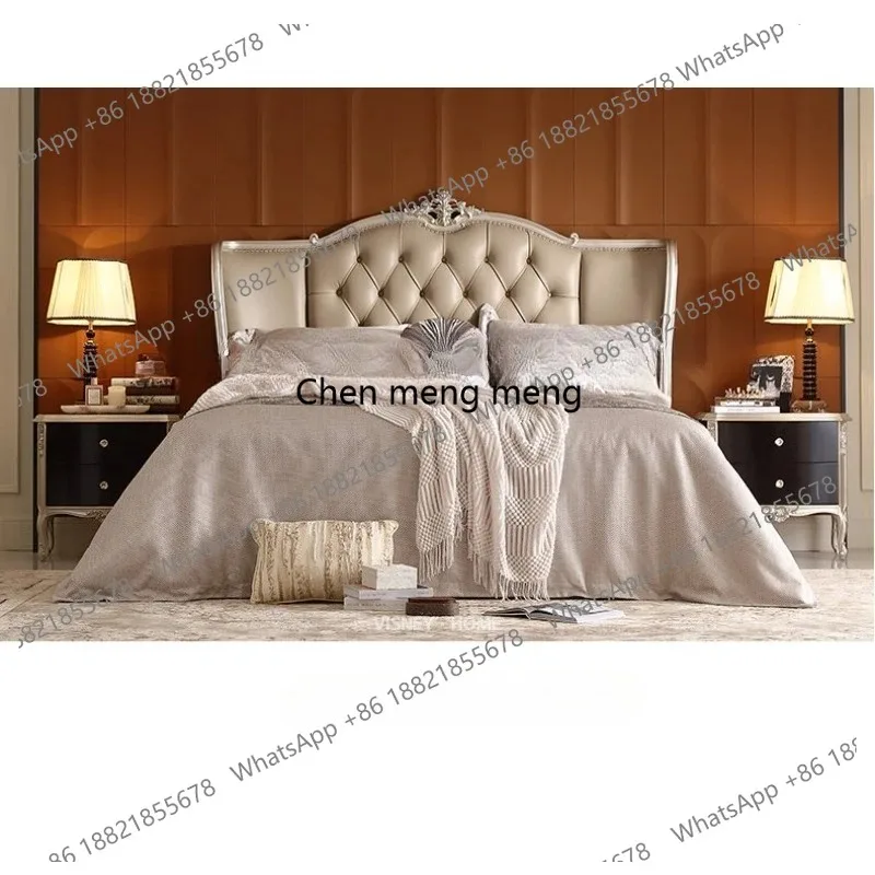 

E136 Light French high-end solid wood leather soft bag big bed atmospheric villa master bedroom wedding bed big bed