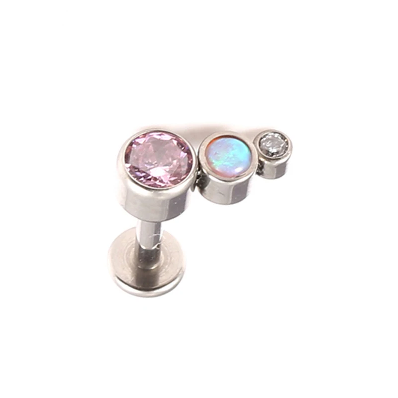 QM ASTM F136 Implant Grade Titanium  Internally Threaded Pink Curved Cluster Labret Ring Ear Helix Lip Stud Piercing Jewelry