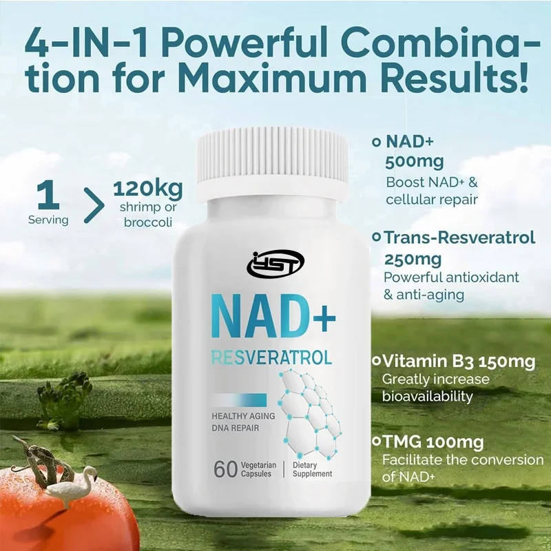 4-in-1NAD+supplement 1000MG maximum absorption -60 capsules promote energy metabolism, DNA repair looks younger