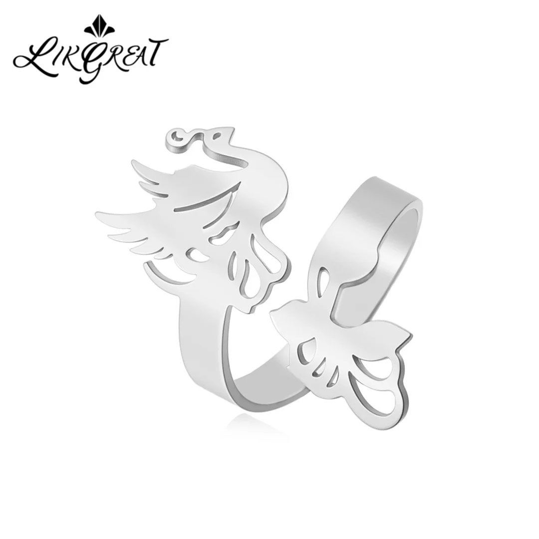 Phoenix Ring Stainless Steel Adjustable Open Myth Fire Bird Totem Finger Rings Anti-allergy Non-fade Women Men Punk Jewelry