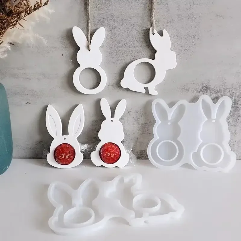 

2PC New Bunny Easter Pendant Silicone Mold DIY Epoxy Resin Mold Egg Rabbit Hanging Tags Plaster Mold Chocolate Holder Decoration