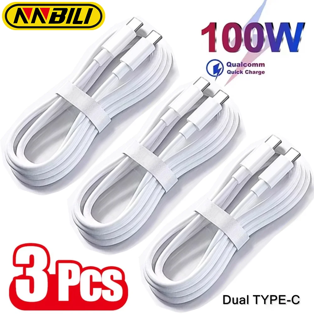 NNBILI 3 قطعة العالمي 100 واط شاحن سريع USB C إلى نوع C كابل شحن سريع سلك بيانات الحبل لسامسونج هواوي Xiaomi USBC كابل
