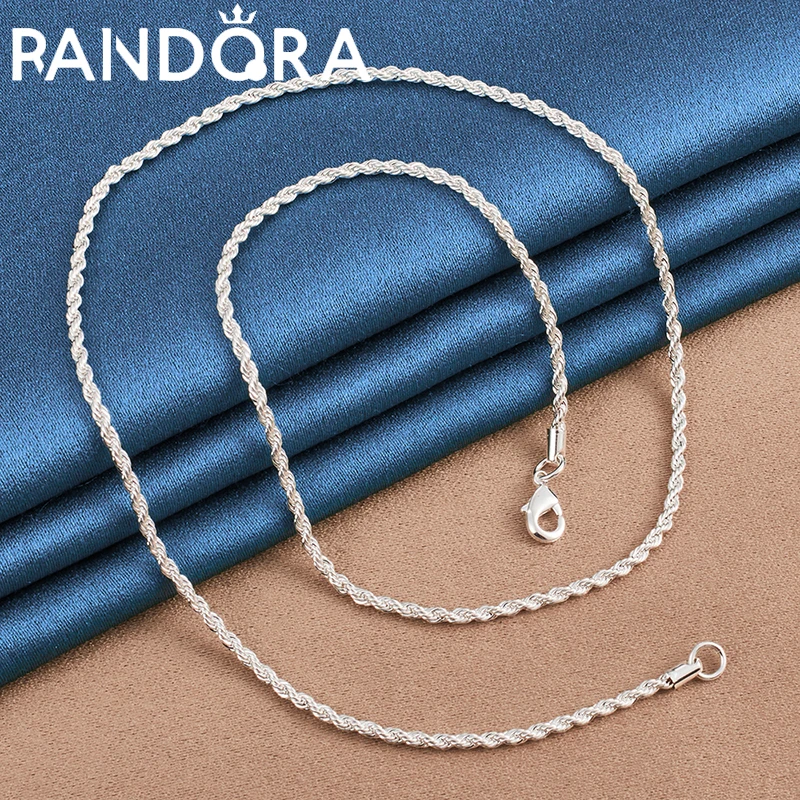 RAIVDQRA 925 Silver Color 45/50/55/60/65/70/75 Cm 3mm Twisted Rope Chain Necklace For Women Man Fashion Jewelry Charm Gift