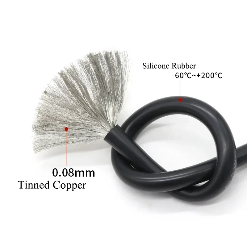 1/5M Soft Silicone Wire 30 28 26 24 22 20 18 16 15 14 13 12 10 AWG High Temperature Flexible Copper  Heat-resistant cable DIY
