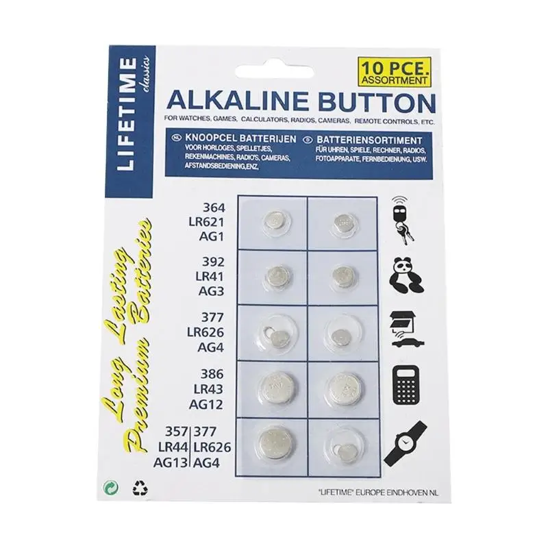 10-piece/set Assorted AG4 Button Batteries 1.55V 3V Mixed AG4 Button Cells Suitable for Various Electronic Devices