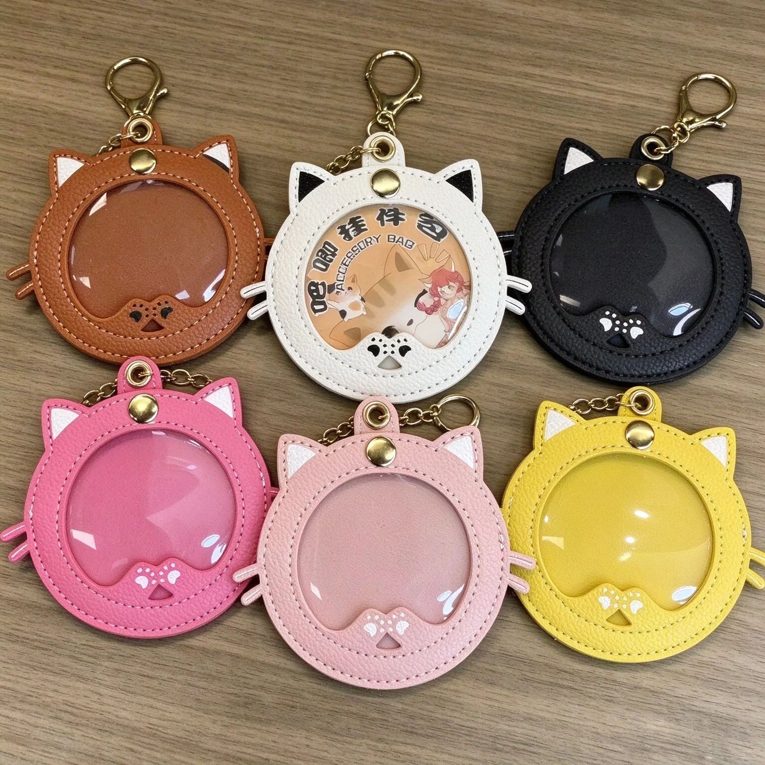 Kawaii Cat-shaped Badge Holder Keychain, PU Ita Bag Badge Protector for 58mm Anime Can Badge, Bag Pendant Display Case Birthday