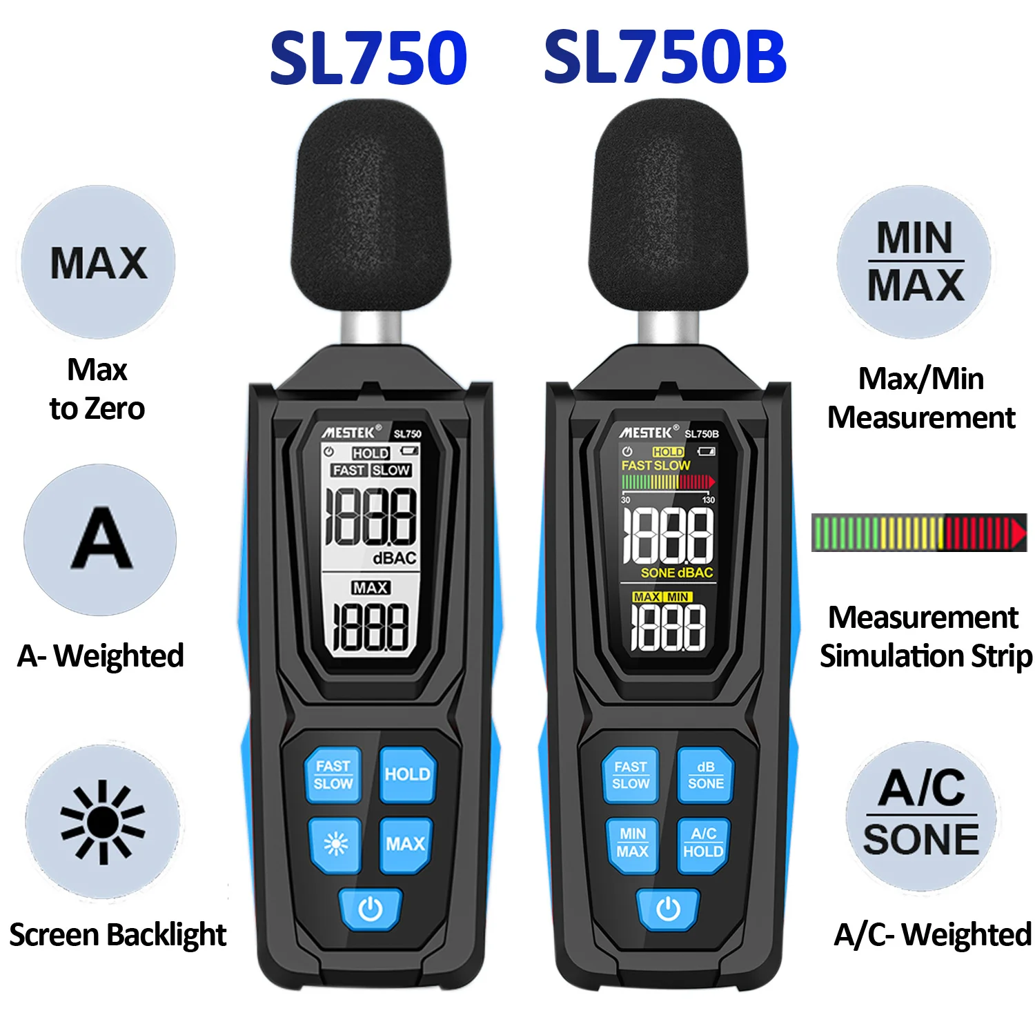 SL750/SL750B Digital Sound Level Meter Professional Noise Tester A/C 30~130dB Decibel Meter Sonometer Measuring Instrument