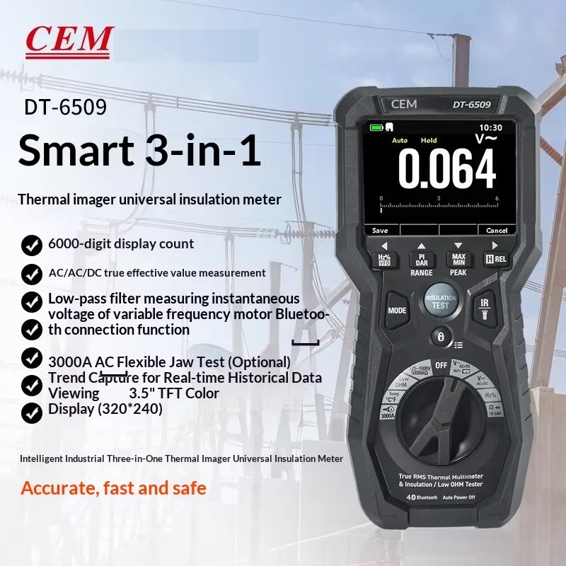 

CEM DT- 6509 million Insulation Meter Intelligent 3-in-1 Thermal Imager Resistance Tester