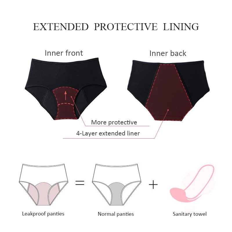 3Pc Menstrual Panties For Women Period Underwear 4 Layer Plus Size Heavy Flow Absorbency Leakproof Physiological Sanitary Briefs