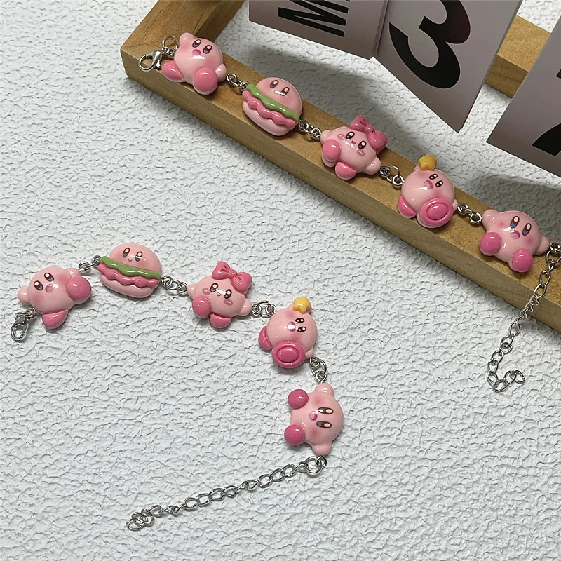 Kreslený anime hra roztomilá růžová kirby nastavitelný náramek boky chmel styl náramek kreativní dekorovat A dar pro A dobrý kamarad