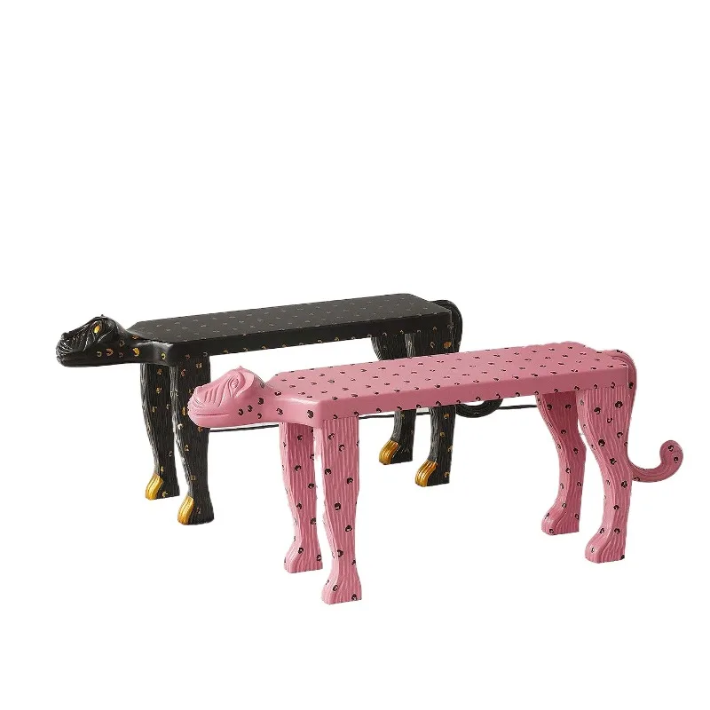 Dopamine Pink Panther shoe changing stool, creative home solid wood bench