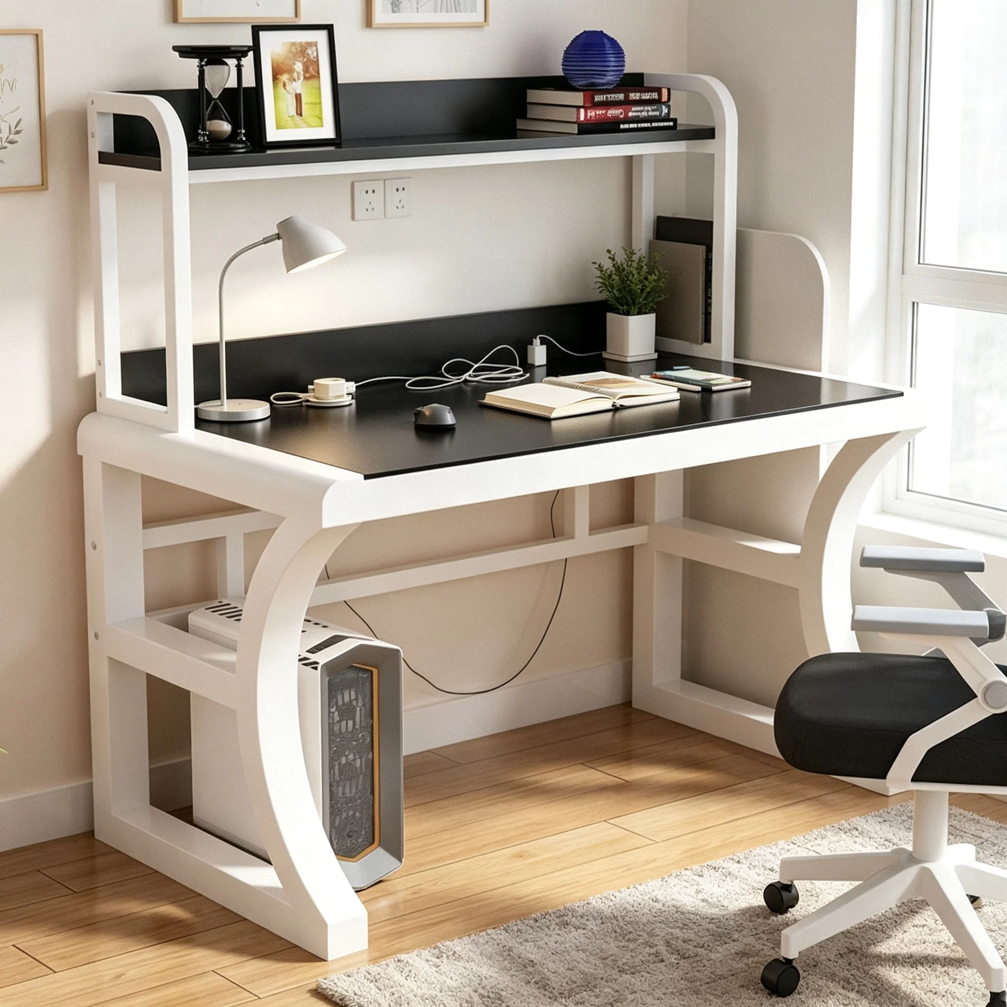 AOLIVIYA Tempered Glass PC Gaming Desk Office Study Table Bookshelf Writing Modern Student Home