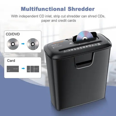 Bonsaii Déchiqueteuse à papier découpée à bande de 8 feuilles pour petites entreprises surchauffage déposé et 4 interrupteurs de commande avec poubelle de 3,4 gallons