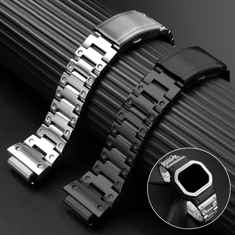 18MM Metallic stainless steel watch band For Casio G-shock DW-H5600 Series Watch Accessory accessories black silver strap