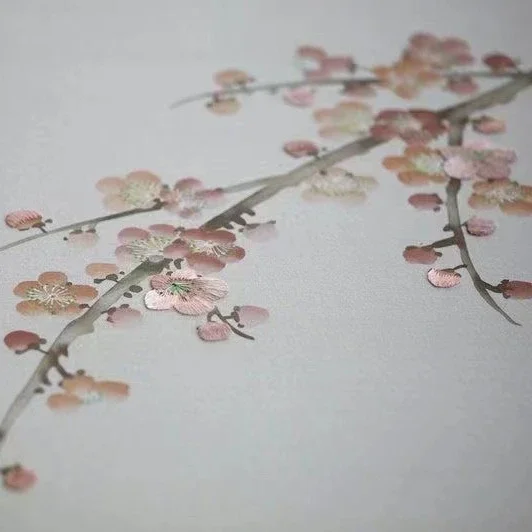 Zhenling Silk Hand-painted Embroidered Plum Blossom Wallpaper Is Used for Furniture Cabinet Door Decoration