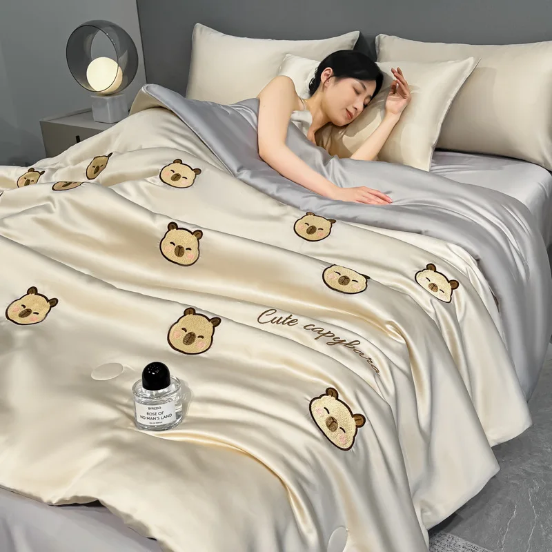 

Skin-Friendly Washed Lce Silk Summer Quilt Sets High Quality Embroidered Comforter Bedding Sets Queen Summer Cooling Blanket