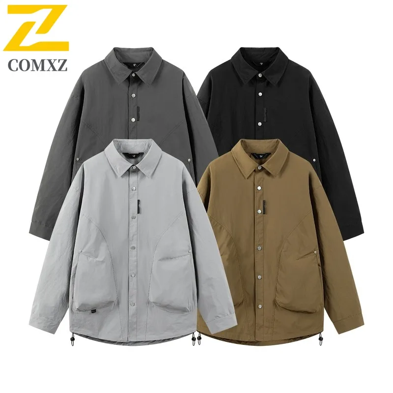 COMXZ Male Jacket Turndown Collar Outdoor Climbing Windproof Motorcycle Coat Single Breasted Design Wear Resistant Autumn Wear