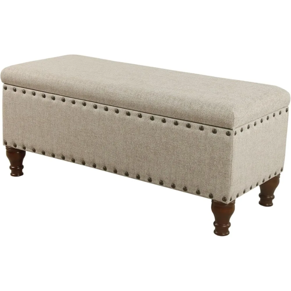 

Large Storage Bench with Nailhead Trim - Taupe and Cream