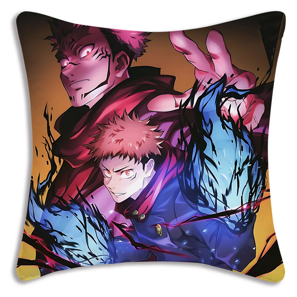 حار أنيمي Jujutsu Kaisen وسادة تغطي الكرتون أريكة ديكور المنزل الطباعة على الوجهين قصيرة أفخم لطيف غطاء الوسادة #5