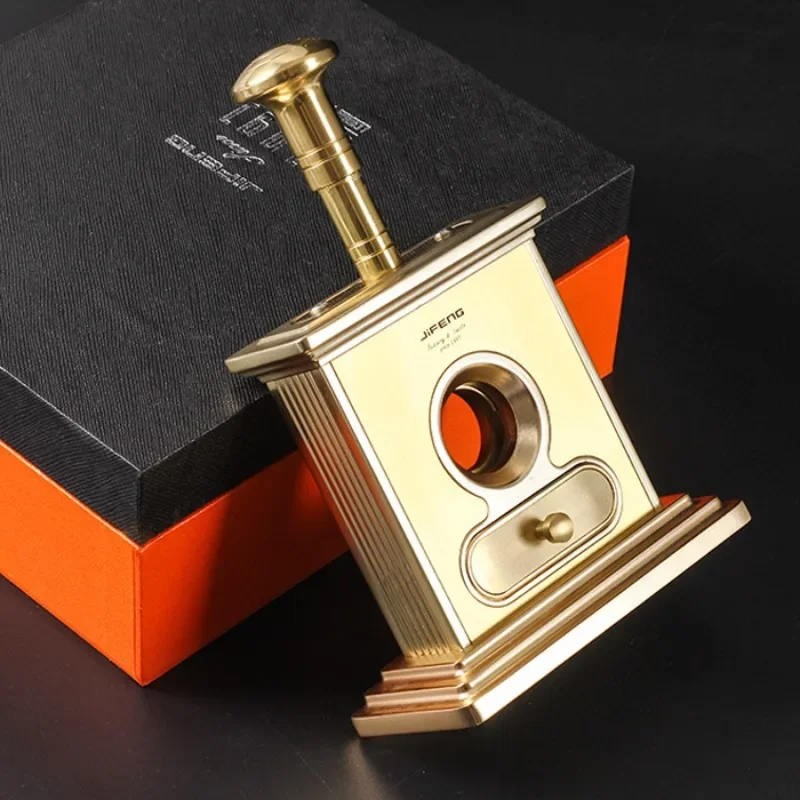 New 1pcs Metal Gold Table Top Guillotine Cigar Cutter with Drawer for Cutting Stainless Steel Cigar Tools