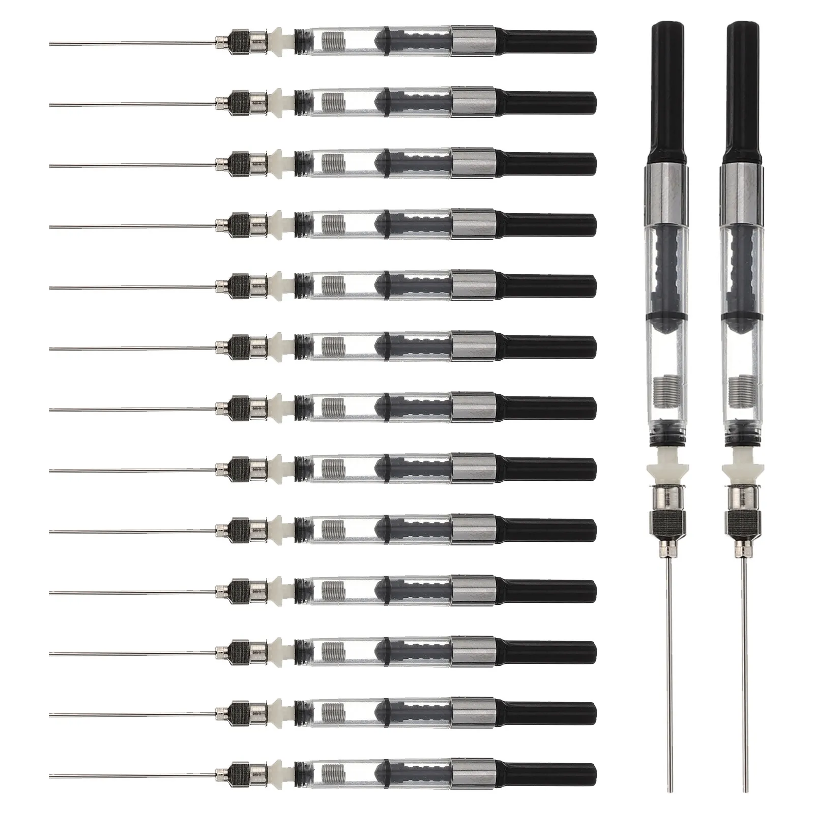 15Pcs Fountain Pen Ink Syringe Filler Screw in Silver 3.4mm Bore Diameter Converter Ink Refill Tool Reusable Precise Dosing
