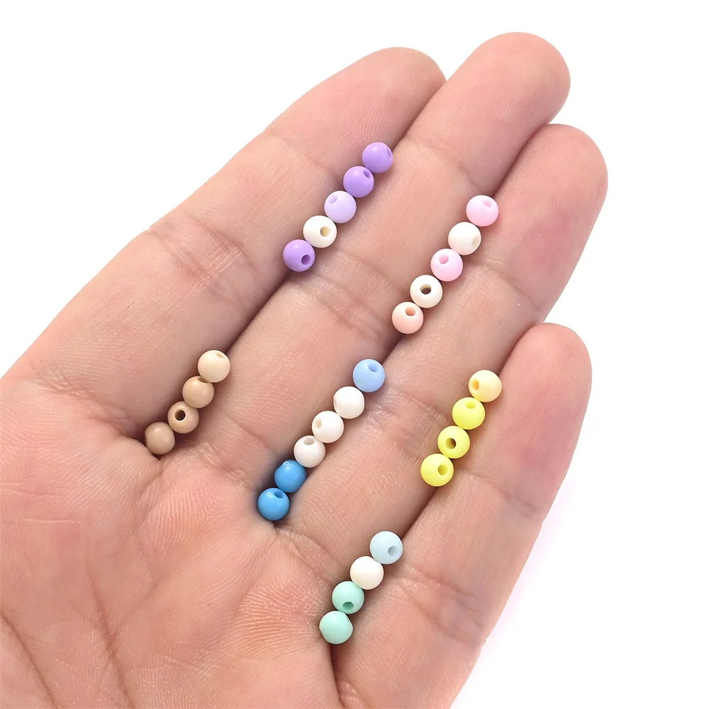 100 Stück 4 mm Macaron-farbene Acrylperlen, runde Saatperlen, lose Abstandsperlen für die Schmuckherstellung, DIY-Armband, Halskette, Zubehör – Detail 3