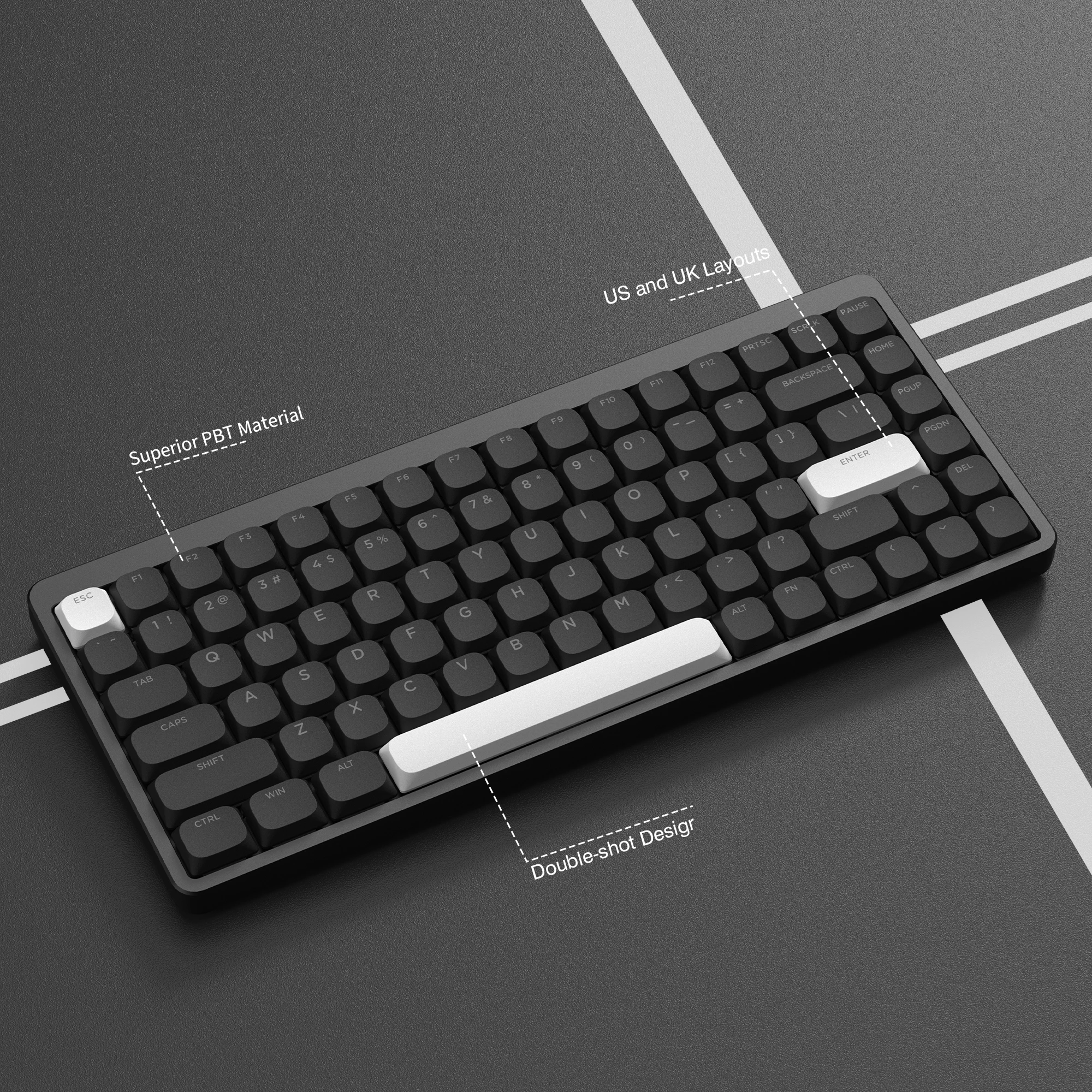 ギーモ 143 Key Low Profile Black Slim Keycap Double Shot PBT Keycaps for