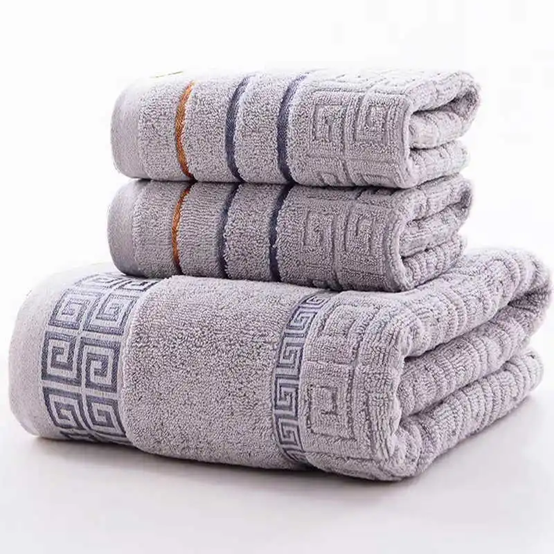 

3 Pack Cotton Towel Set For Bathroom 70x140cm Terry Bath Towel Geometric Design 35x75cm Travel Face Towels Gym Sport Washcloth