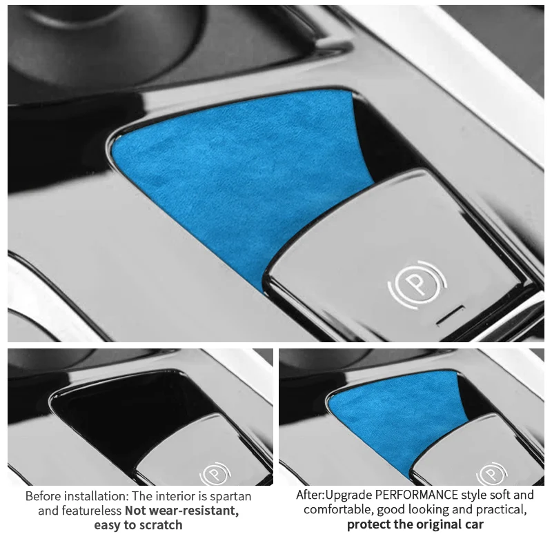 For BMW 5 Series G30 G38 6GT G32 Car Handbrake Button Knob Trim Sticker Made of Alcantara Car Interior Tuning Accessories