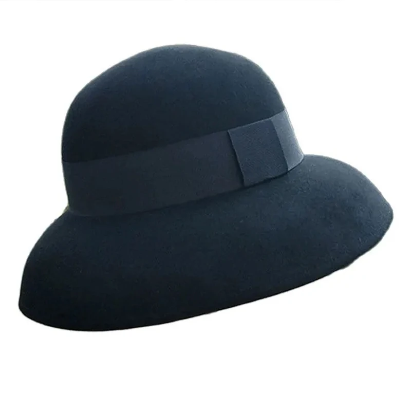 Crushable Dress Fedora Women Vintage Style Hat 100% czysta kapelusz z filcu wełnianego czarny szary Fedora z szerokim rondem kapelusz z prostym paskiem