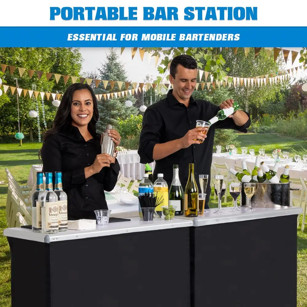 

Portable Double Bar Table Set Mobile Bartender Station for Events Includes Carrying Case Standard or LED